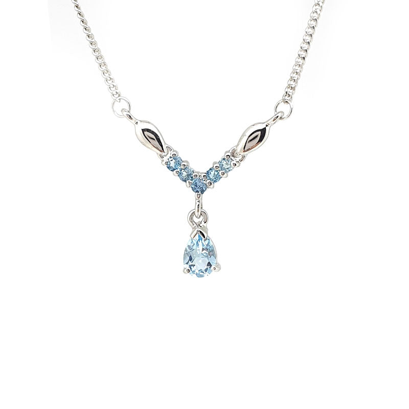 9CT White Gold Topaz Wishbone Pear Drop Necklace £225.00