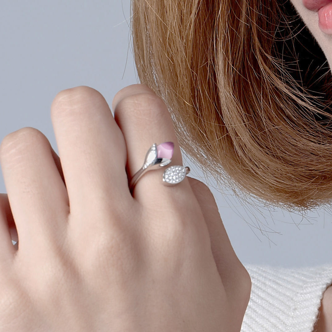Magnolia Ring with Leaf Pink £130.00