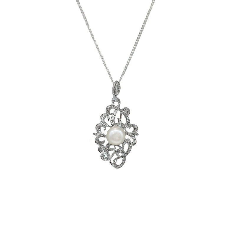 Freshwater Pearl Marcasite Sterling Silver Necklace £86.50