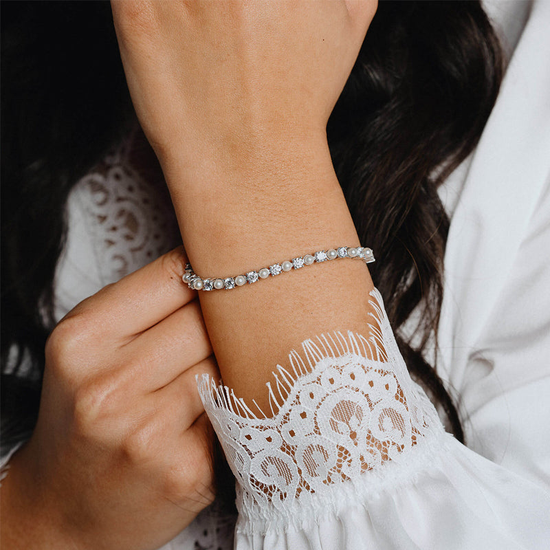 Silver White Pearl & Cubic Zirconia Tennis Bracelet £229.00