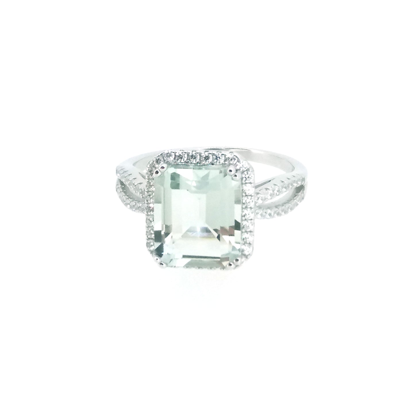 Emerald Cut Green Amethyst & CZ Ring £91.50
