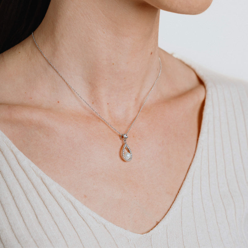 Silver Cubic Zirconia with Pearl & Open Teardrop Necklace £99.00