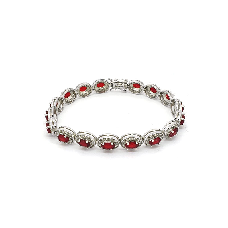 Silver Ruby Cubic Zirconia Oval Halo Bracelet £150.00