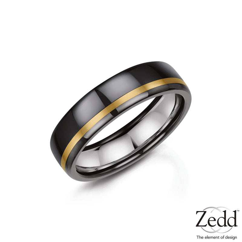 Mens Zirconium Gold Line Wedding Ring