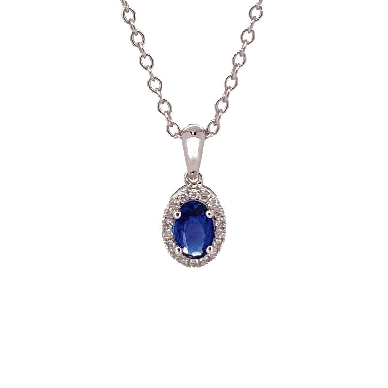 18ct White Gold Diamond & Oval Sapphire Pendant £918.00
