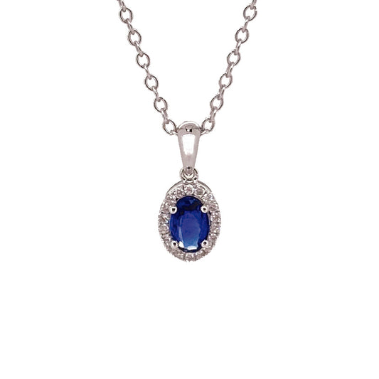 18ct White Gold Diamond & Oval Sapphire Pendant £918.00
