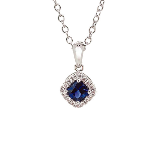 18ct White Gold Diamond & Square Sapphire Pendant £650.00