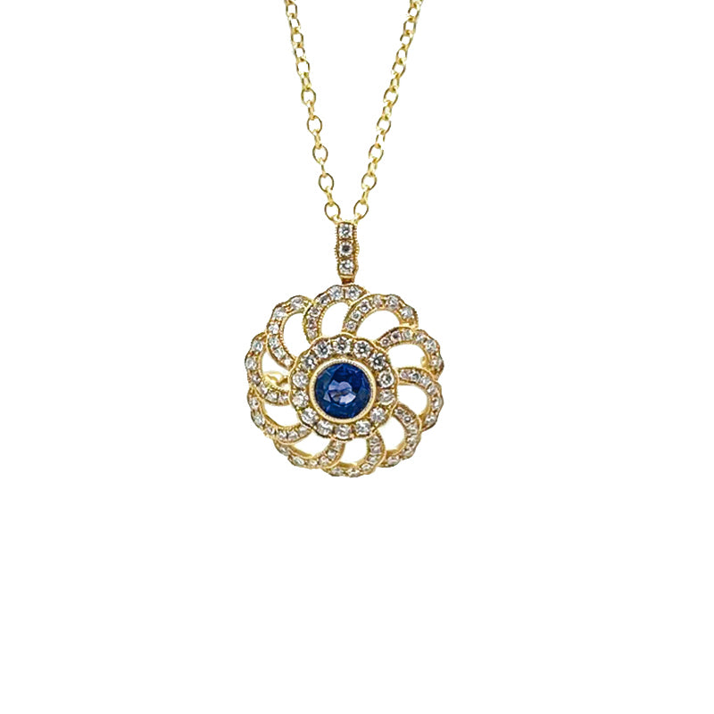 18ct Yellow Gold Sapphire and Diamond Pendant Necklace £2770.00