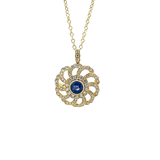 18ct Yellow Gold Sapphire and Diamond Pendant Necklace £2770.00