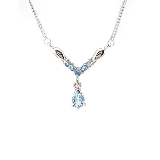 9CT White Gold Topaz Wishbone Pear Drop Necklace £225.00