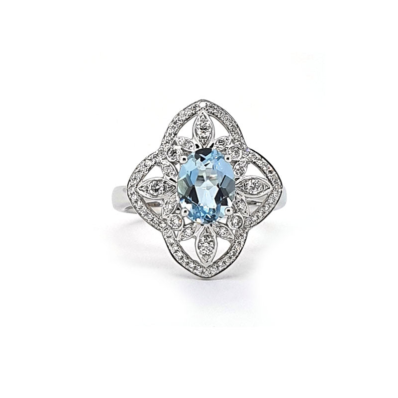 18ct White Gold Aqua & Diamond Ring £1970.00