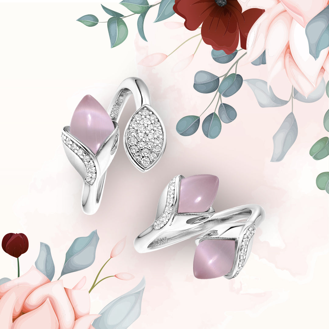 Magnolia Ring with Leaf Pink £130.00