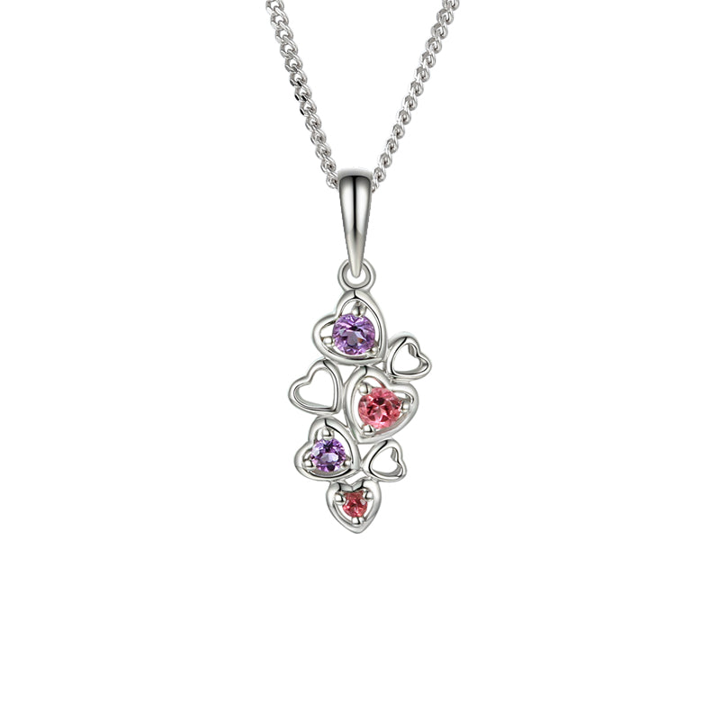 Pink Tourmaline & Amethyst Love Hearts Necklace £79.50