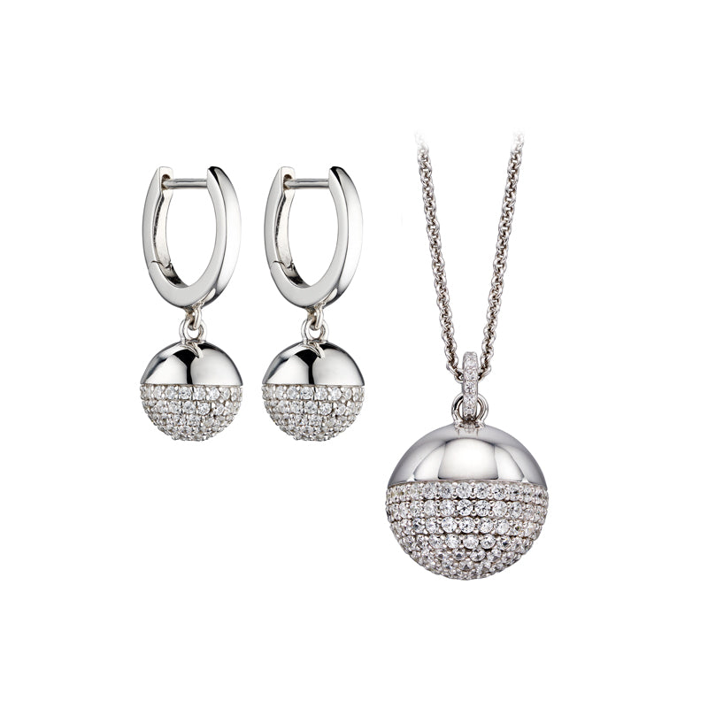 Silver Cubic Zirconia Pave Ball Huggie Earrings £105.00