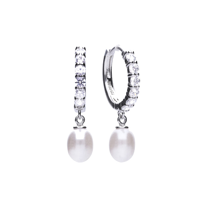 Silver Cubic Zirconia Hoop Earrings with Pearl drop £99.00