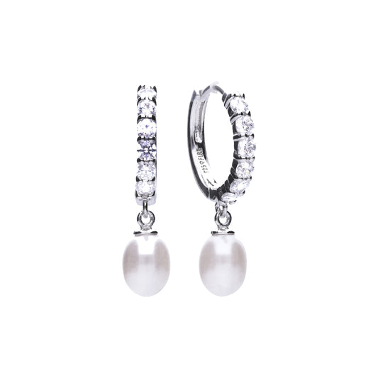Silver Cubic Zirconia Hoop Earrings with Pearl drop £99.00
