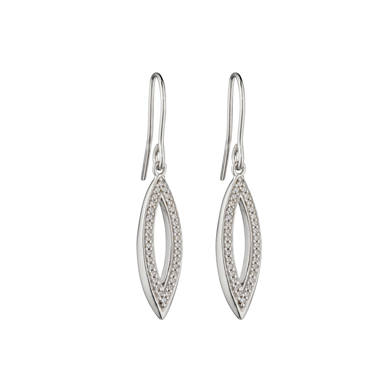 Silver Open 3D Navette with CZ Border Hook Earrings £95.00