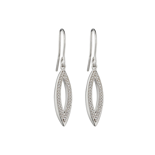 Silver Open 3D Navette with CZ Border Hook Earrings £95.00