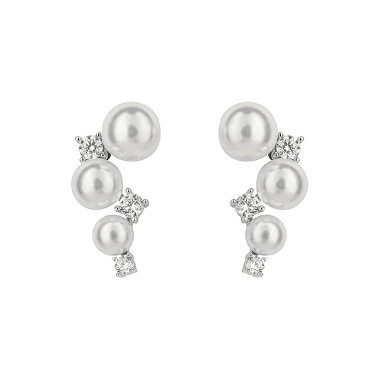 Silver Pearl with Cubic Zirconia Cluster Earrings £95.00