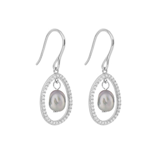 Silver Grey Keshi Pearl Drop Earrings £110.00