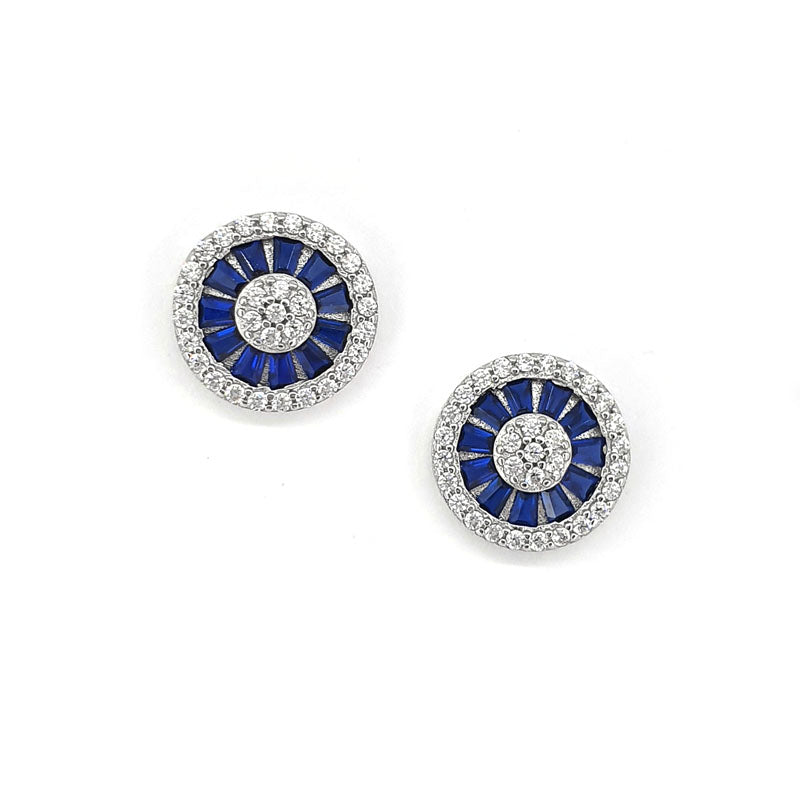 Round  Silver Studs With Blue & White Zirconia £46.00