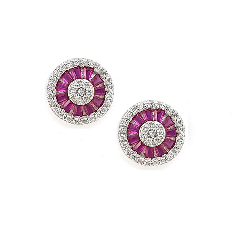 Round Silver Studs With Pink & White Zirconia £46.00