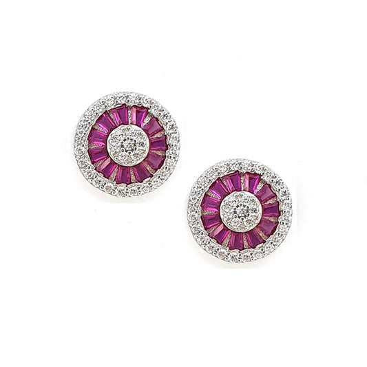 Round Silver Studs With Pink & White Zirconia £46.00