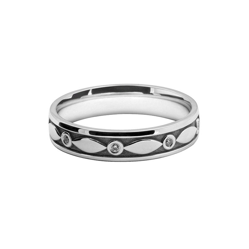 Ladies Patterned Laser Cut & Diamond Set Band 8