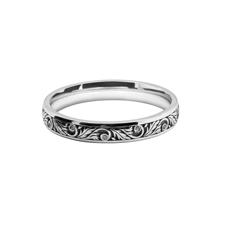 Ladies Patterned Laser Cut & Diamond Set Band 9