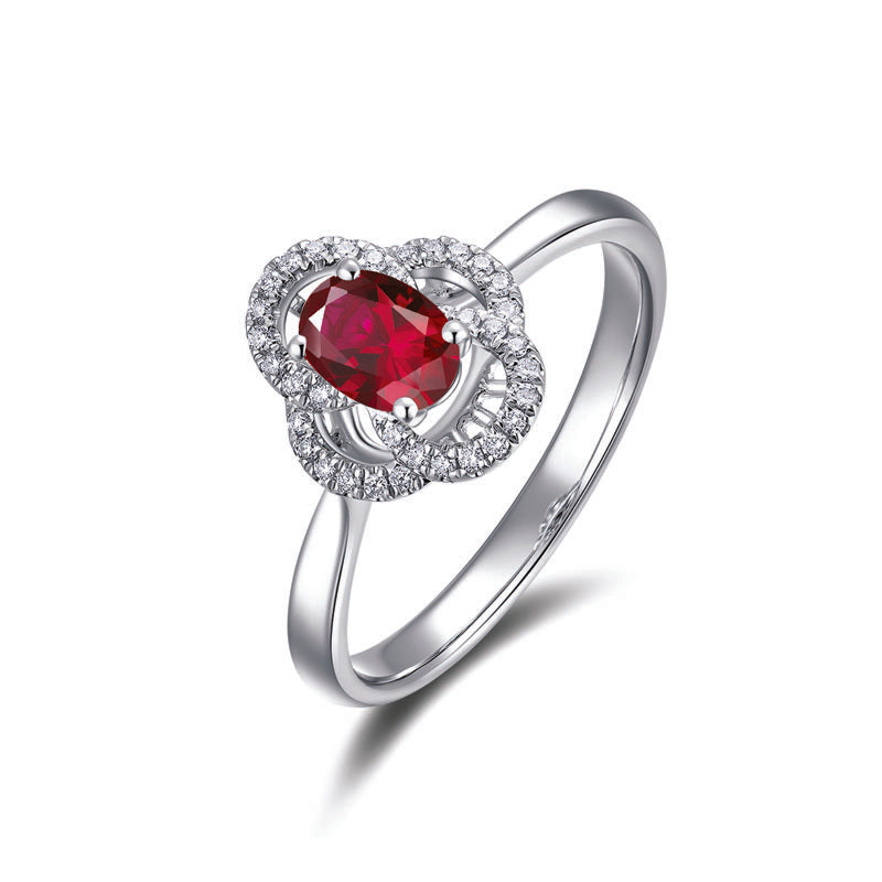 18ct White Gold Ruby & Diamond Flower Cluster Ring £1380.00