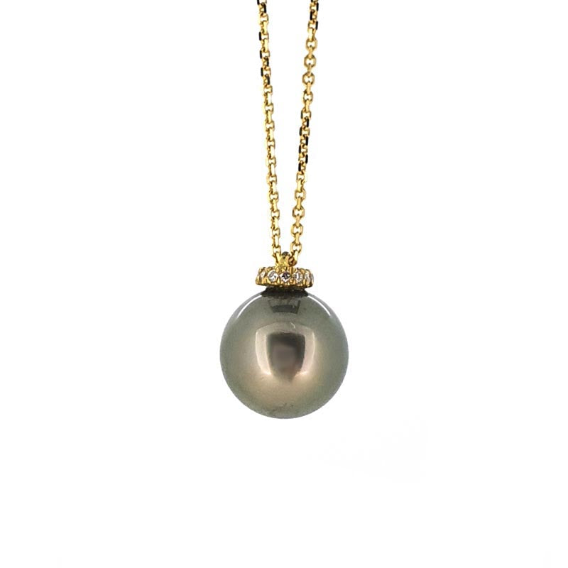 18ct Yellow Gold Black Pearl & Diamond Necklace £870.00