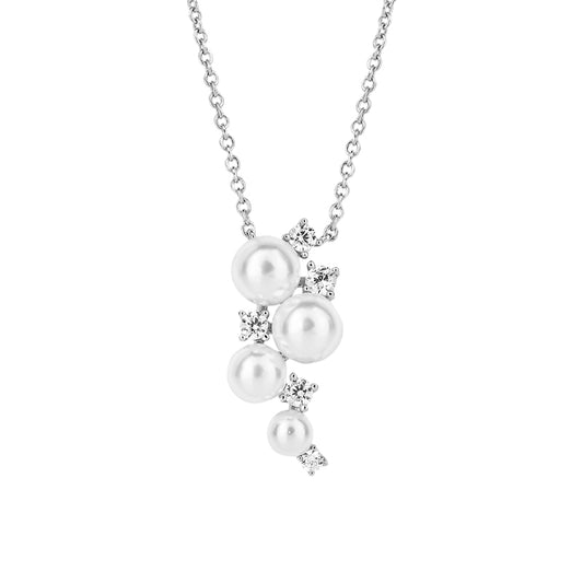 Silver Pearl and Cubic Zirconia Cluster Necklace £99.00