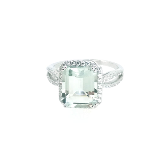 Emerald Cut Green Amethyst & CZ Ring £91.50