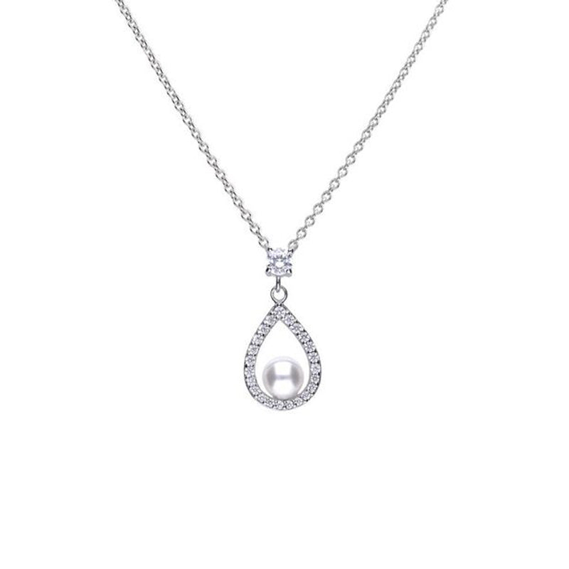 Silver Cubic Zirconia with Pearl & Open Teardrop Necklace £99.00