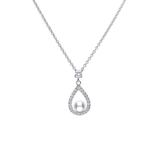 Silver Cubic Zirconia with Pearl & Open Teardrop Necklace £99.00