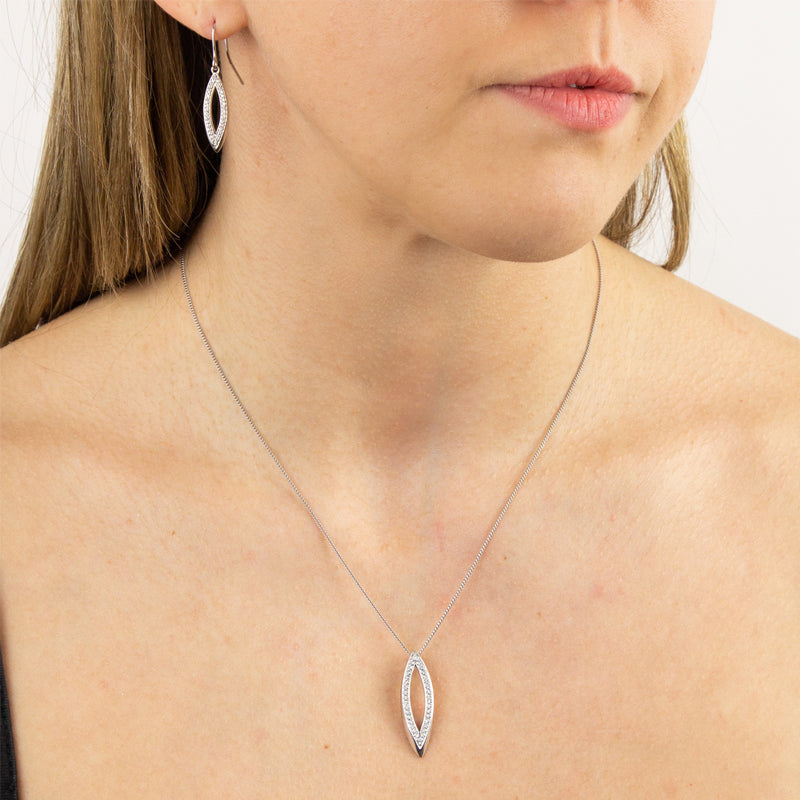Silver Open 3D Navette with CZ Border Hook Earrings £95.00