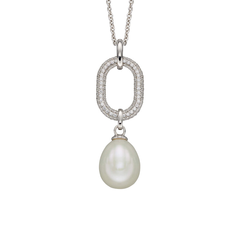 Silver & CZ Pavé with White Freshwater Pearl Necklace £140.00