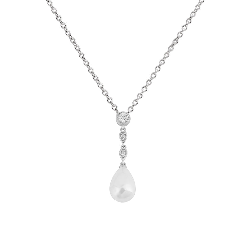 Silver Pearl Drop Necklace with Cubic Zirconia Crystals £109.00