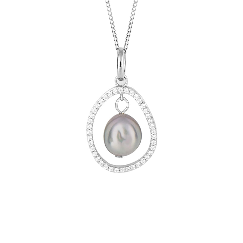 Silver CZ & Grey Keshi Pearl Necklace £85.00