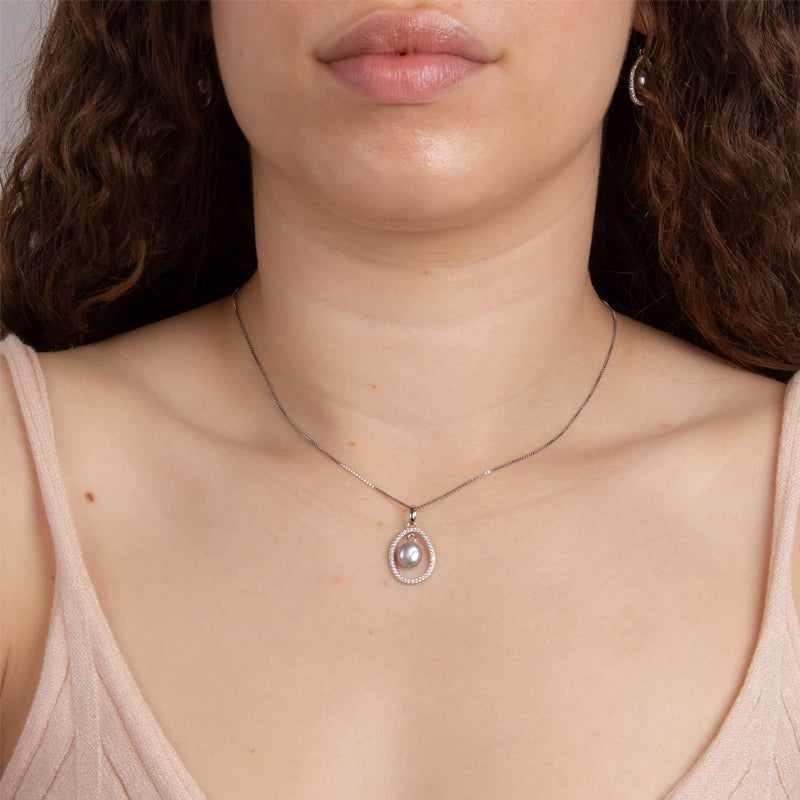 Silver CZ & Grey Keshi Pearl Necklace £85.00