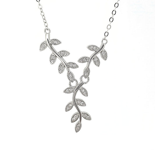 Silver Cubic Zirconia Drop Leaf Necklace £37.00