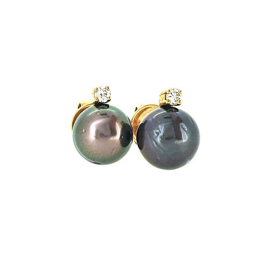 18ct Yellow Gold Black Pearl & Diamond Studs £450.00