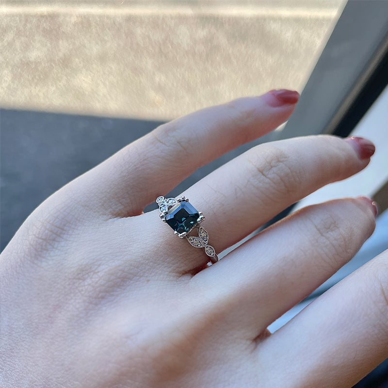1.22ct Teal Sapphire & Diamond set Floral Decorative Ring £2530.00