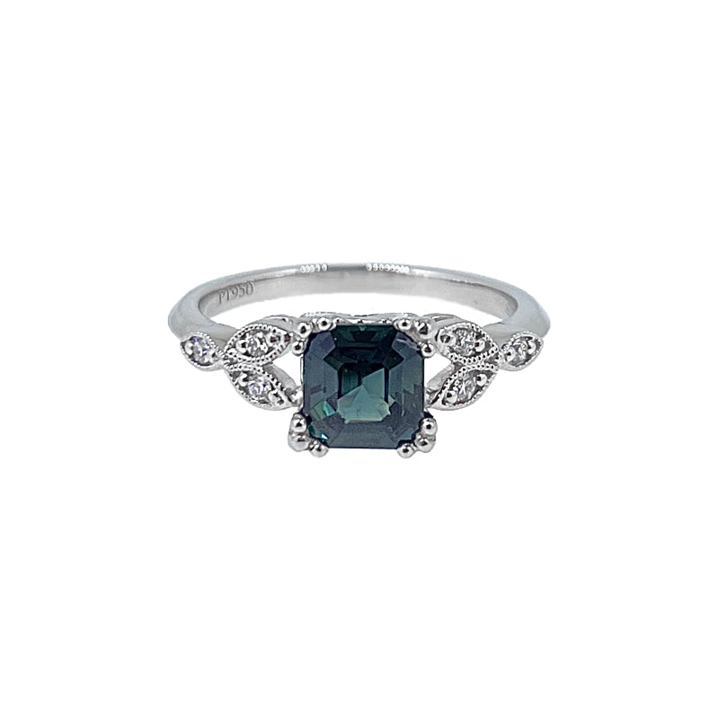 1.22ct Teal Sapphire & Diamond set Floral Decorative Ring £2530.00