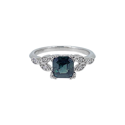1.22ct Teal Sapphire & Diamond set Floral Decorative Ring £2530.00