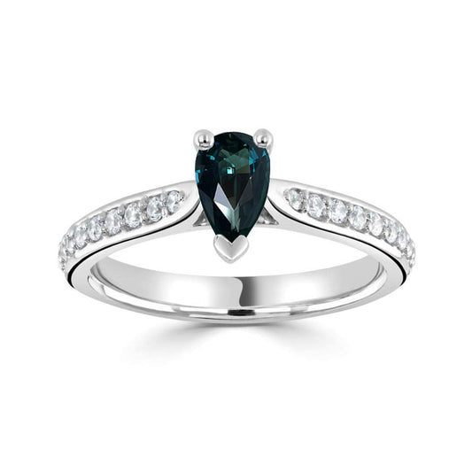 1.00ct Pear Teal Sapphire & Diamond Ring £2475.00