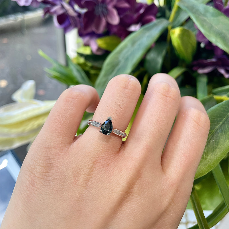 1.00ct Pear Teal Sapphire & Diamond Ring £2475.00
