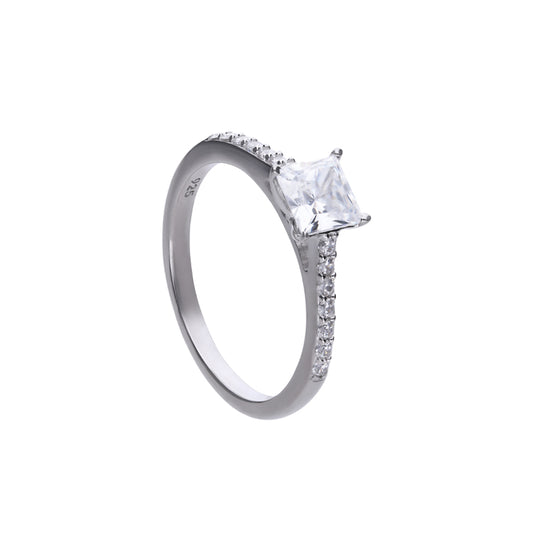 Silver Princess Cut Cubic Zirconia Ring with Stone Set Shoulders £69.00