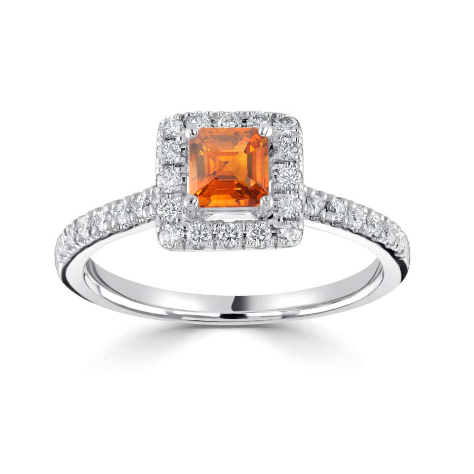 1.52ct Asscher | Step Cut Orange Sapphire & Diamond Ring £4125.00