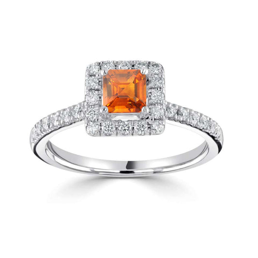 1.52ct Asscher | Step Cut Orange Sapphire & Diamond Ring £4125.00